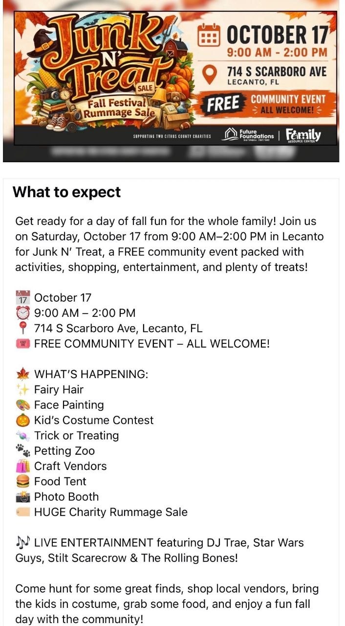 Junk N Treat free family festival flyer
