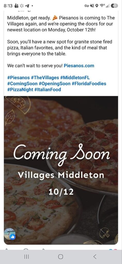 Piesanos plans a Middleton opening on October 12
